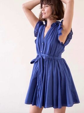 Xirena Leana Mini Dress in Balboa Blue *POCKETS* 100% Cotton USA Size Small